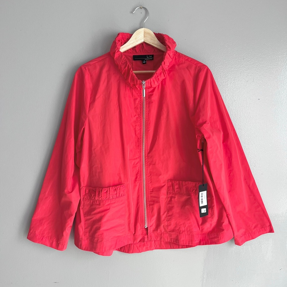 Liv by Habitat Clothes Poppy Red Full Zip Ruched‎ Collar Jacket Small NWT
